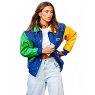 Hailey Bieber Color Block Varsity Jacket