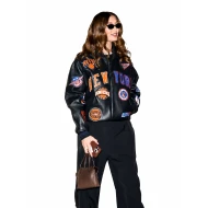 Hailey Bieber New York Knicks Black Leather Jacket