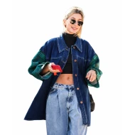 Hailey Bieber Oversized Denim Plaid Sleeve Jacket