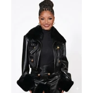 Halle Bailey UK Screening Black Leather Jacket