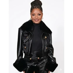 Halle Bailey UK Screening Black Leather Jacket
