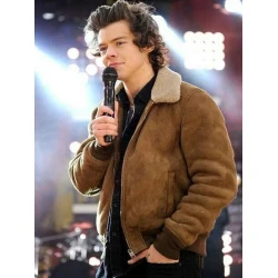 Harry Styles Suede Leather Bomber Jacket