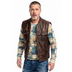 Heart of the Beast 2026 Brad Pitt Brown Leather Vest Heart of the Beast 2026 Brad Pitt Brown Leather Vest