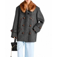 Herringbone Fur Collar Peacoat