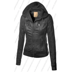Faux Leather Jacket With Hood