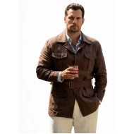 In the Grey Henry Cavill Brown Leather Safari Jacket 