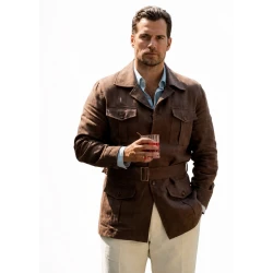In the Grey Henry Cavill Brown Leather Safari Jacket 