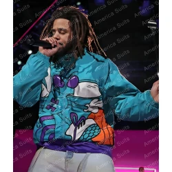 J. Cole 90s Charlotte Hornets Blue Jacket J. Cole 90s Charlotte Hornets Blue Jacket
