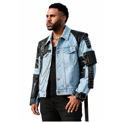Jason Derulo Denim and Leather Patchwork Jacket
