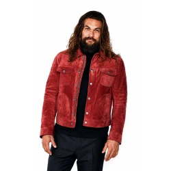 Jason Momoa Red Suede Leather Jacket