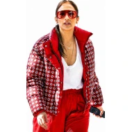 Jennifer Lopez Red Printed Puffer Jacket