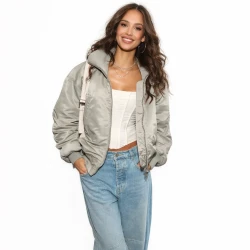 Jessica Alba Grey Bomber Jacket
