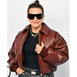 Juliette Binoche Cropped Leather Jacket