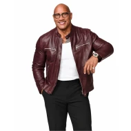 Jumanji Open World 2026 Dwayne Johnson Burgundy Leather Jacket