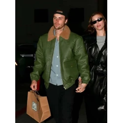 Justin Bieber Date Night Green Leather Jacket Justin Bieber Date Night Green Leather Jacket