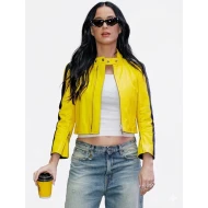 Katy Perry Moto Style Yellow Leather Jacket
