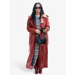 Katy Perry Red Leather Trench Coat Katy Perry Red Leather Trench Coat
