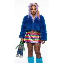 Keke Palmer I Love Boosters 2026 Blue Faux Fur Jacket
