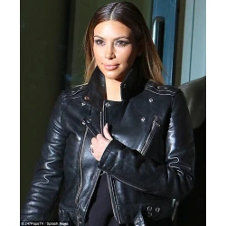 Kim Kardashian Black Biker Style Leather jacket For Women