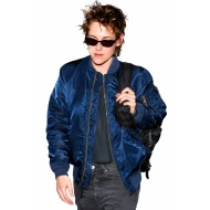 Kristen Stewart Navy Blue Satin Bomber Jacket