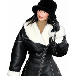 Kylie Jenner Black Leather Coat