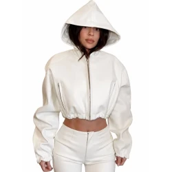 Kylie Jenner Leather Hooded Cropped Jacket Kylie Jenner Leather Hooded Cropped Jacket