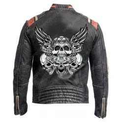 Leather Biker Jacket Skull Print