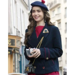 Lily Collins Emily in Paris Blue Coat