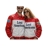 Lost Americana Red And White Satin Jacket