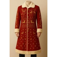Majestic Red Reindeer Embroidered Santa Coat