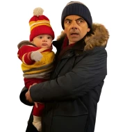 Man vs Baby Rowan Atkinson Blue Parka Jacket