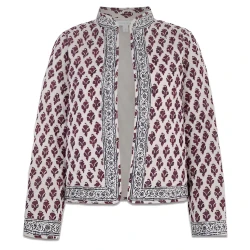 Mandarin Collar Block-Print Jacket for Women