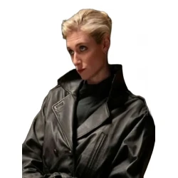 MaXXXine 2024 Elizabeth Debicki Black Leather Coat