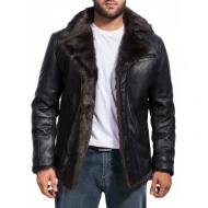 Men Black Fur Leather Jacket
