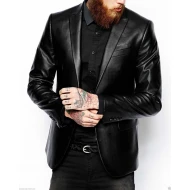 Men Black Leather Lambskin Blazer