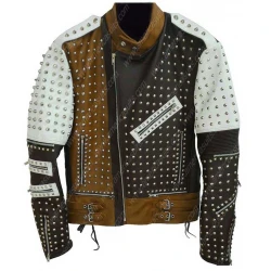Men Cafe Racer Studded Leather Jacket