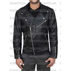 Men Classic Black Leather Biker Jacket