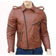 Men Classical Brown Biker Leather Jacket