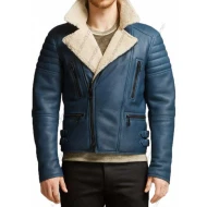 Men Blue Leather Jacket