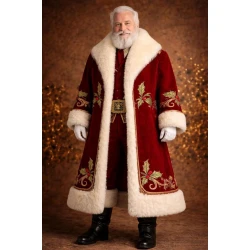 Men’s Deluxe Santa Suit – Red Velvet Holly Embroidered Christmas Costume Men’s Deluxe Santa Suit – Red Velvet Holly Embroidered Christmas Costume