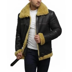 Men’s Real Shearling Sheepskin Bomber Leather Jacket