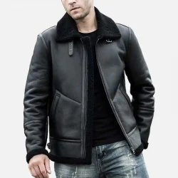 Men’s Shearling Leather Coat Warm Jacket