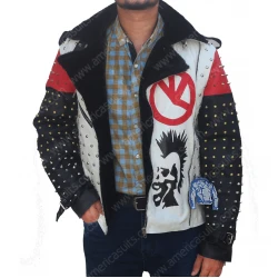 Men Studded Patches Leather Jacket