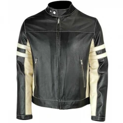 Mens Black Biker Jacket with Stripes Mens Black Biker Jacket with Stripes