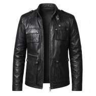 Mens Black Leather Field Jacket