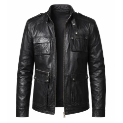 Mens Black Leather Field Jacket
