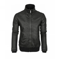 Mens Black Leather Retro Bomber Jacket