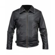 Mens Black Leather Stitched Jacket