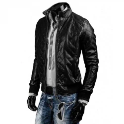 Mens Designer Slim Fit Black Quilted Jacket Mens Designer Slim Fit Black Quilted Jacket