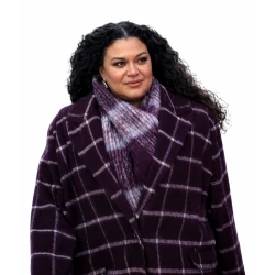 Michelle Buteau Purple Plaid Long Coat 
